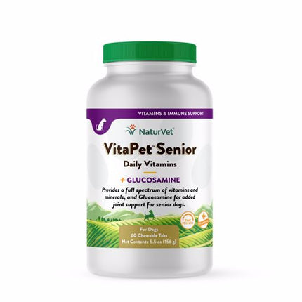 NaturVet VitaPet Senior Daily Vitamins Plus Glucosamine 60 Chewable Tabs 5.5 oz