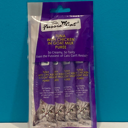 Fussie Cat Tuna & Chicken Goat Milk purée pouches 2 oz