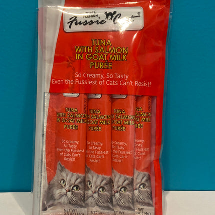 Fussie Cat Tuna & Salmon Goat Milk purée pouches 2 oz