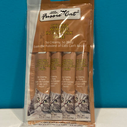 Fussie Cat Chicken & Beef Goat Milk purée pouches 2 oz