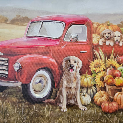 Golden with Pick-Up Truck Canvas 🐶